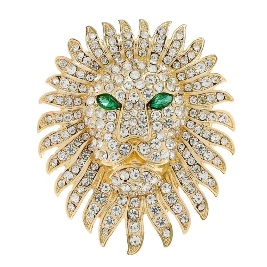 Rhinestone Lion Head Brooch 21$